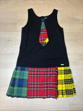 Gaultier Junior black jersey Square Dress multicolored patchwork tartan skirt